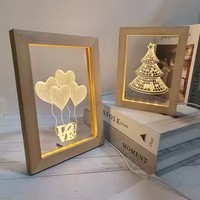 Lampu Foto LED 3D Kayu Grosir, Dapat Diisi Ulang, Dapat Dilipat, Bingkai Foto Tempel Dinding, Dekorasi Rumah Modern, Hadiah