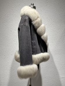 Giacca in Denim da Donna <span class=keywords><strong>con</strong></span> Collo e Polsini Staccabili in Vera <span class=keywords><strong>Pelliccia</strong></span> di Volpe, <span class=keywords><strong>Cappotto</strong></span> Invernale <span class=keywords><strong>Imbottito</strong></span> - Product Image 5