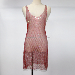 <span class=keywords><strong>Robe</strong></span> en maille à strass <span class=keywords><strong>Robe</strong></span> de plage à col en V pour femme en cristal scintillant <span class=keywords><strong>Robe</strong></span> de soirée courte à strass - Product Image 1