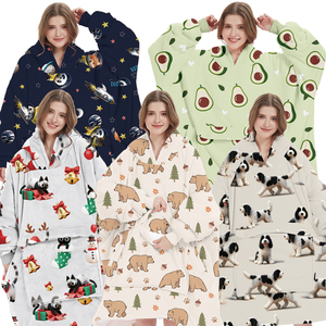 Chăn Trùm Đầu Nhà Máy Trung Quốc Chăn Mặc Được Trong Bóng Tối Giáng Sinh Cỡ Lớn Chăn Áo Hoodie Sherpa Tùy Chỉnh Dạ Quang - Product Image 1