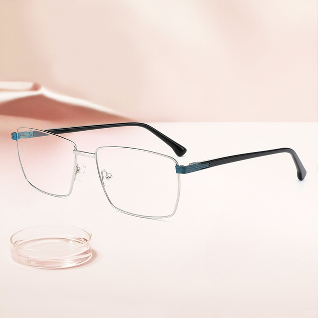 Unisex Classic Style Square ROBO RTM-2603 Semi-Rimless Clear Lens Spectacle Glasses Solid/Striped Floral Pattern Spring Frame