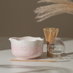 Juego de cuencos Chawan de cerámica de cristal azul con soporte Chasen y cuchara de cristal de estilo japonés - Product Image 4