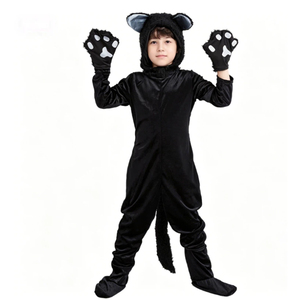 Combinaison de cosplay chat noir pour enfants, costume d'animal d'Halloween, tenue de chat pour tout-petits avec gants et queue pour spectacle de maternelle - Product Image 4