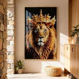 Pintura de Animales Personalizada al por Mayor, Pintura de León para Decoración del Hogar, Nuevo Arte de Pared para Sala de Estar, Pintura de Porcelana de Cristal con LED - Product Image 3