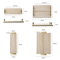 SAIDKOCC Plateau en pierre travertin beige Réception en marbre Vintage Salle de bain Vanité Plateau de service de luxe avec poignée en métal doré