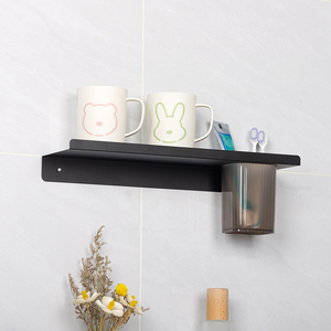 Estante de almacenamiento colgante de Metal montado en la pared del baño, estantes flotantes de pared con taza para cepillo de dientes - Product Image 2