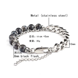 Encanto <span class=keywords><strong>de</strong></span> moda, cuentas <span class=keywords><strong>de</strong></span> piedra <span class=keywords><strong>de</strong></span> 8MM y pulsera <span class=keywords><strong>de</strong></span> acero inoxidable, pulsera <span class=keywords><strong>de</strong></span> brujería <span class=keywords><strong>de</strong></span> piedra <span class=keywords><strong>de</strong></span> cristales, uso diario adecuado para Unisex - Product Image 2