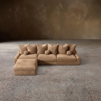 Canapé modulaire Jennifer en cuir, 4 pièces, avec chaise longue à gauche, luxe moderne, sur mesure, rembourré, pour salon ou hôtel