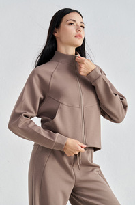 カスタムロゴ女性用長袖コート高弾性ジッパー女性用スポーツジャケット速乾性ヨガジャケットジム付き - Product Image 3