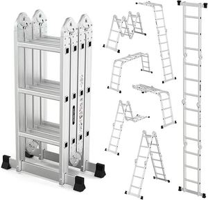 TEENO Scala Telescopica Multiuso In Alluminio 5,1M, Scala Pieghevole 5x5 Gradini Con Rimovibile Ruote E Base Rinforzata Triangolare, Sistema Di Accesso Estensibile, Telescopico Da Salita, Carico 150KG