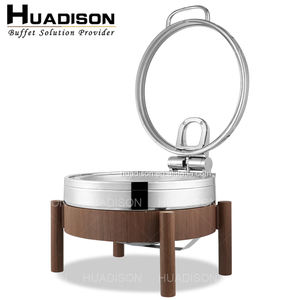 Huadison จานสแตนเลสไฟ<span class=keywords><strong>ฟ</strong></span>้าพร้อมฐาน Sapele จานสำหรับใส่<span class=keywords><strong>อาหาร</strong></span>อุปกรณ์จัดเลี้ยง<span class=keywords><strong>อาหาร</strong></span>โรงแรม - Product Image 6