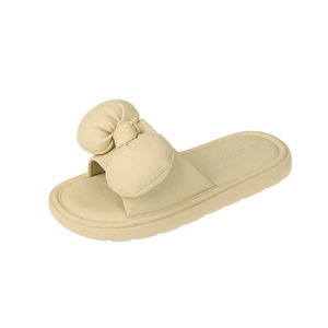 2023 Ladies Designer <strong>Footwear</strong> Soft Leather Upper Bow <strong>Strap</strong> Outdoor Flip Flops Women Fashion Flat Sandals Bowknot Slipper