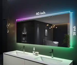 Custom Smart Touch Screen Vanity Wall Make Up Cosmetic Mirror Square Magic Led Bathroom Mirror RGB Light