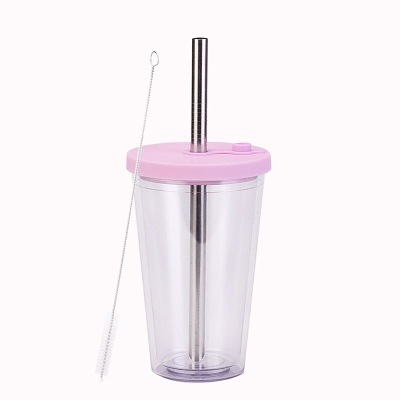 Couvercle en poudre transparente-paille en acier inoxydable