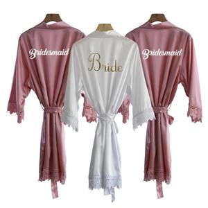 تخصيص شخصي وصيفة العروس لحفل الزفاف مع الدانتيل الحرير الساتان كيمونو أرواب الصباح - Product Image 3