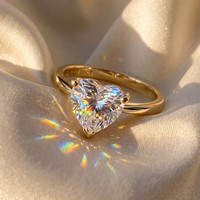 RINNTIN SMOR49 Vente en gros Bague solitaire en argent sterling 925 avec moissanite taille cœur couleur D VVS, sertie à griffes, bijou cadeau