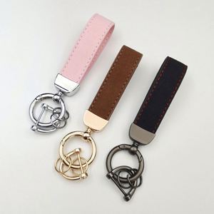 Custom Personalize Logo Anti-Lost Car Leather Keychain with Buckle Ring PU Leather Carabiner Keyring Key Fob Metal Stamped Blank - Product Image 2