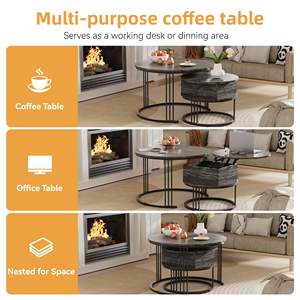Ensemble <span class=keywords><strong>de</strong></span> tables basses en métal DNF, lot <span class=keywords><strong>de</strong></span> 2, plateau <span class=keywords><strong>relevable</strong></span>, rangement intégré, design pliable et peu encombrant pour <span class=keywords><strong>salon</strong></span>, bureau - Product Image 5