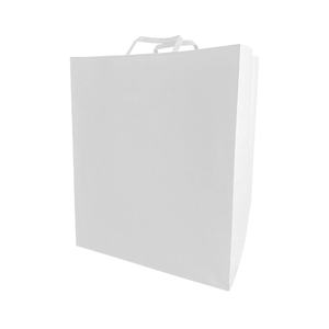 Eco Friendly Comfortable to Hold <strong>Plain</strong> Flat <strong>Handles</strong> White Kraft Paper <strong>Bags</strong> for Retail Merchandies to Go Food - Product Image 1