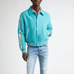 OEM Custom Logo <b>Varsity</b> <b>Jacket</b> for <b>Men</b> Thin High Street Stand Baseball <b>Bomber</b> with Embroidery Winter Letterman <b>Jacket</b> - Product Image 6