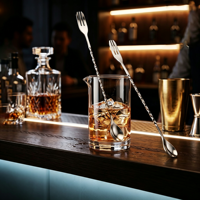 Cuillère à bar en acier inoxydable 304, manche long en spirale, agitateur à vin, fourchette à double extrémité, outil de bar à double usage, portable et réutilisable