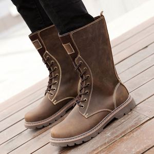 Botas de Tobillo de Cuero Genuino para Hombre, Botas de Trabajo de Motero Retro de Moda, Impermeables, Antideslizantes, con Cordones, para Invierno y Otoño - Product Image 3