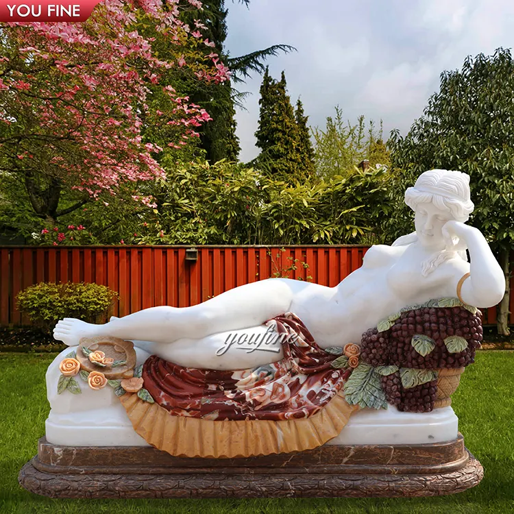 手彫りの天然石横になっているヌード女性彫刻大理石美しいセクシーな裸の女性の像