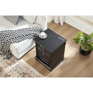 Farmhouse Style 3 <b>Drawer</b> Sofa <b>Side</b> <b>Table</b> Tall Rustic Wood Square Nightstand Wooden Base Roman - Product Image 2