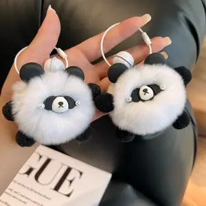 Schattige Echte Rex Konijn Haar Rode Panda Auto Sleutelhanger Instagram Rode Pluche Bal Tas Opknoping Klein Geschenk