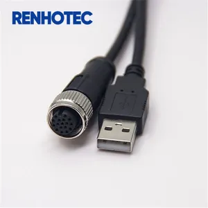 USB and A-Code Double Ended Cable M12 Female Connector with Cable