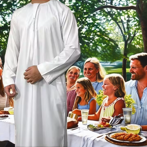 Thobe da Uomo Stile Dubai, Lunghezza MAXI, Maniche Lunghe, Tessuto in Poliestere Traspirante, Orlo Aperto, Vestibilità Ampia, Abbigliamento per Preghiera Ramadan ed Eid - Product Image 4