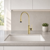 Keran Dapur Keramik Modern dengan Semprotan Tarik, Bahan Kuningan, Pemasangan di Dek, Mixer Air Panas Dingin, Keran Wastafel Dapur