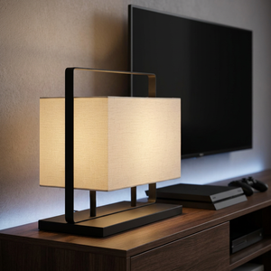 Modern Beige Linen Drum Shade Rectangular Table <b>Lamp</b> Metal Base E27 LED <b>Switch</b> Control Eco-Friendly Decorative Bedroom Lighting - Product Image 2