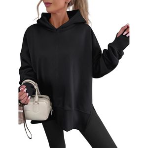 FOXA Womens Oversized Hoodie Long Sleeve Fleece Side Slit Pullover Sweatshirt Breathable With <b>Pockets</b> For Fall Y2K Style - Product Image 1