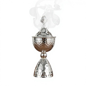 Brûleur à Bakhoor en acier inoxydable martelé oriental, rond, fait main, pour parfumer la maison, accessoire décoratif de table - Product Image 6