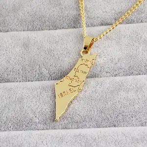 New Arrival Metal Gold Plated Geometric Israel Palestine Map Free Pendant Necklace for Men