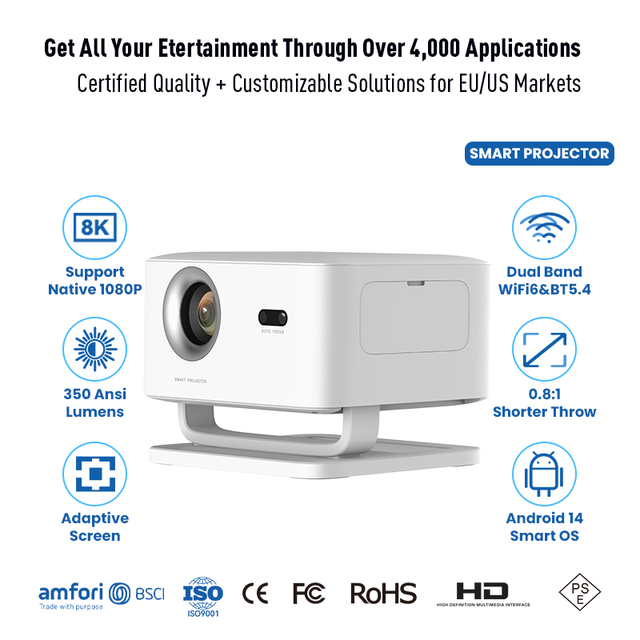 Mini Projector WiFi Bluetooth Android 14 Native 1080P Video Projector for Home Cinema Outdoor Movies