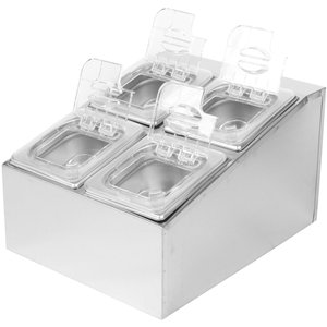 Contenedor buffet de acero inoxidable, calidad alimentaria, pulido espejo, 4 compartimentos para condimentos, uso en restaurantes, bandeja Gastronorm - Product Image 3