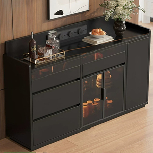 Buffet moderne <span class=keywords><strong>noir</strong></span> avec porte <span class=keywords><strong>en</strong></span> <span class=keywords><strong>verre</strong></span> <span class=keywords><strong>trempé</strong></span>, meuble de bar à café avec tiroirs, meuble de rangement pour salle à manger - Product Image 1