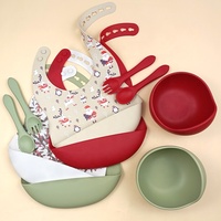 Ensemble de 5 pièces pour l'alimentation des bébés : assiette à ventouse en silicone, bol, cuillère et bavoirs en silicone sans BPA pour la diversification alimentaire des enfants