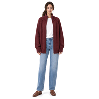 Cardigan en maille décontracté pour femme Lazy Wind, couleur unie, col montant, anti-plis, avec logo frontal, collection automne/hiver