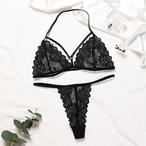Ensemble de lingerie sexy et séduisant pour femmes, style français, grande taille, soutien-gorge sans armatures en dentelle sans couture avec tanga noir, best-seller - Product Image 4