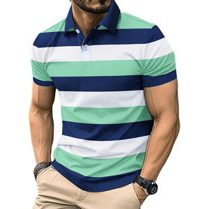 Wholesale Breathable Custom Sublimation Printed Men's Polo Shirts Button Striped Polyester Golf Polo Shirts for Men
