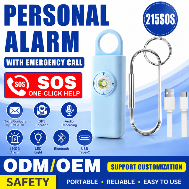 ODM/OEM 130dB SOS Call and GPS Location Personal Safety Alarm with Strobe Light Rechargeable Self Defense Keychain for Women