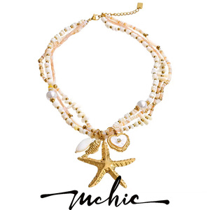 <span class=keywords><strong>Collier</strong></span> personnalisé Mchic, fait main, perles de coquillages simulées, plaqué or, acier inoxydable, pendentif en forme d'étoile - Product Image 1