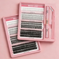 Sulv 14-Row Pink D-Curl Large Tray DIY Lash Extensions Handmade Black Cluster with Bond and Seal Nail Care Makeup Tool Set