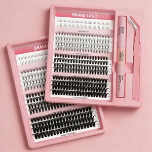 Sulv Bandeja Grande de 14 Filas Rosa D-Curl para Extensiones de Pestañas DIY, Racimo Negro Hecho a Mano <span class=keywords><strong>con</strong></span> Adhesivo y Sellador, Set de Herramientas de Maquillaje y Cuidado de <span class=keywords><strong>Uñas</strong></span> - Product Image 1