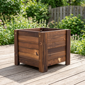 Grands pots de plantes d'extérieur en bois de pin écologiques avec trou de drainage - Jardinières légères de style américain pour usage en centre commercial - Product Image 3
