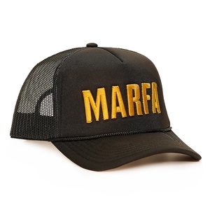 Casquettes de camionneur en gros, noires, broderie 3D, 5 panneaux, personnalisées, en mousse, en maille, avec cordon - Product Image 3