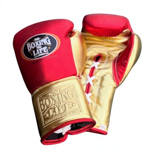 Gants de boxe Premium Red Gold Lace Up No Boxing No Life avec logo personnalisé, pour entraînement professionnel et sparring, pour salles de boxe et MMA. - Product Image 5